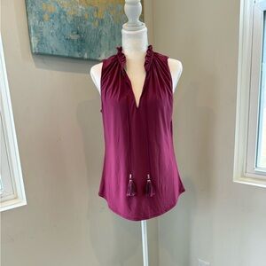 White House Black Market Burgundy Ruffle Tank Top With Tassels Size Small